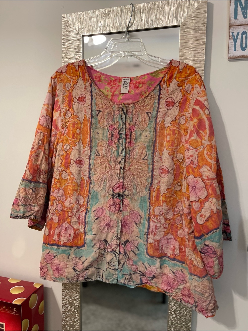 Magnolia Pearl Floral Patchwork Tunic Jacket in Pink, Orange and Aqua